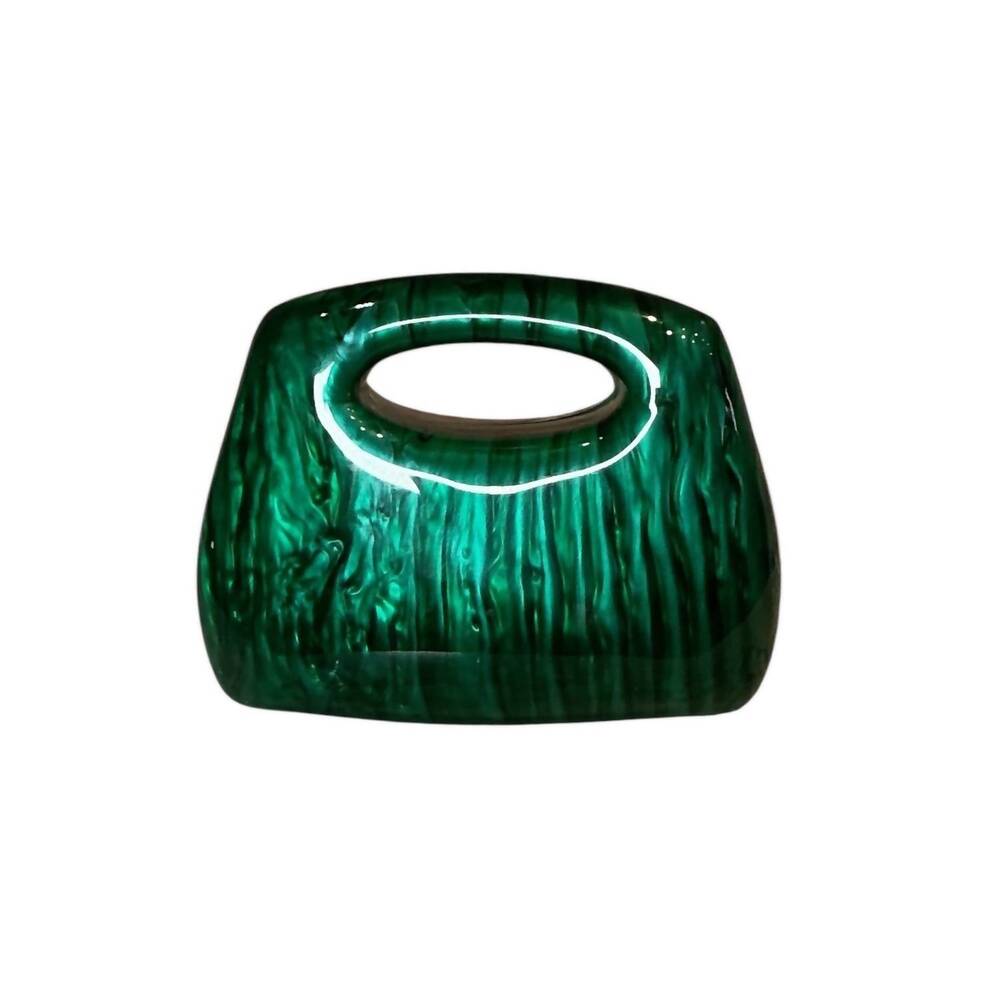 NEW ALEXA KOI women's malachite lucite mini hard handbag with chain in green
